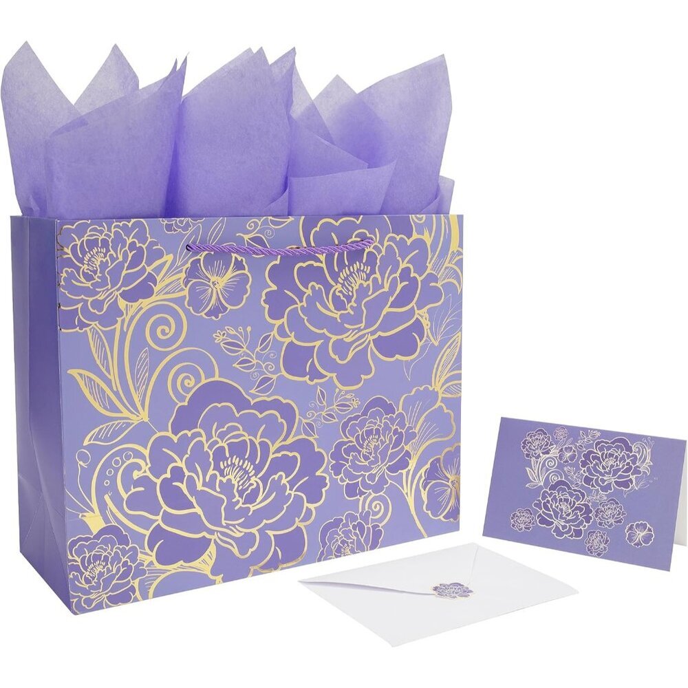 Ultimate 13" Rose Purple Gift Bag with Gold Accents - Elevate Your Gifting